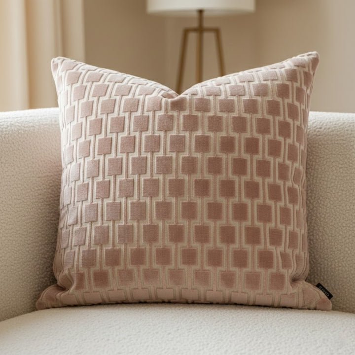 Nude Rose Lattice Cushion Cover